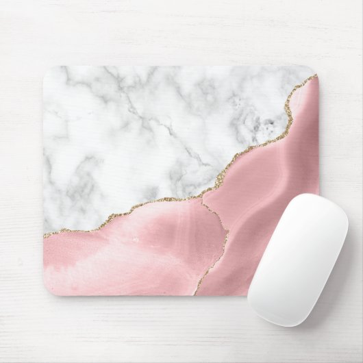 White Marble Gilded Blush Pink Agate Muismat (Met muis)