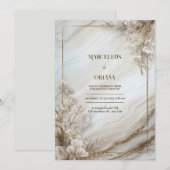 White Marble Gilded Botanical Wedding Kaart (Voorkant / Achterkant)