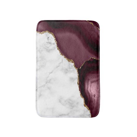 White Marble Gilded Burgundy Agate Badmat (Voorkant Verticaal)