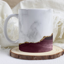 White Marble Gilded Burgundy Agate Koffiemok