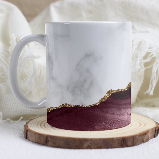 White Marble Gilded Burgundy Agate Koffiemok