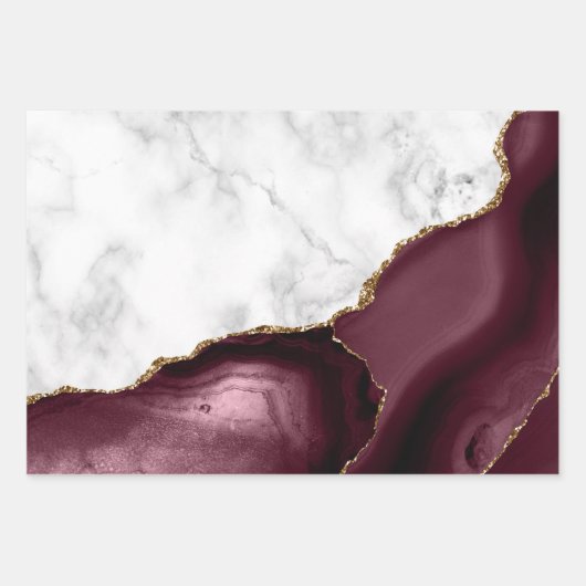 White Marble Gilded Burgundy Red Agate Inpakpapier Vel (Voorkant 2)