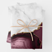 White Marble Gilded Burgundy Red Agate Inpakpapier Vel (In situ)