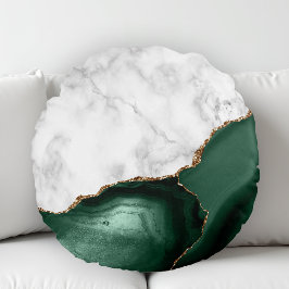 White Marble Gilded Emerald Green Agate Rond Kussen