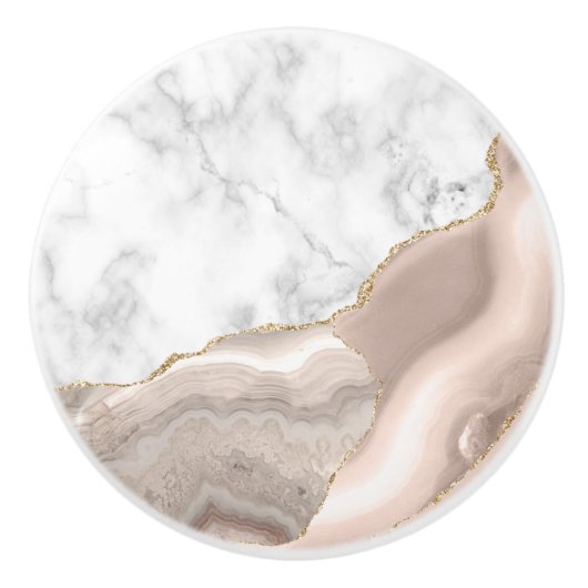 White Marble Gilded Ivory Agate Keramische Knop (Voorkant)