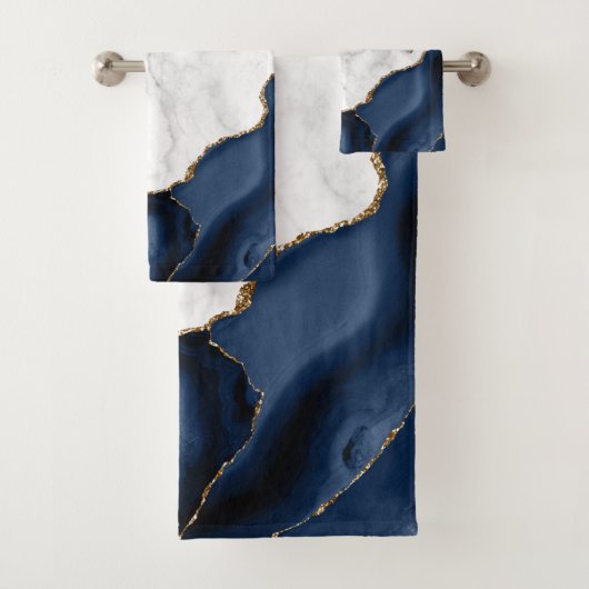 White Marble Gilded Navy Blue Agate Bad Handdoek (Insitu)
