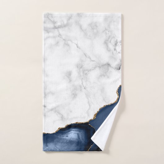 White Marble Gilded Navy Blue Agate Bad Handdoek (Handdoek)