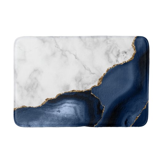 White Marble Gilded Navy Blue Agate Badmat (Voorkant)