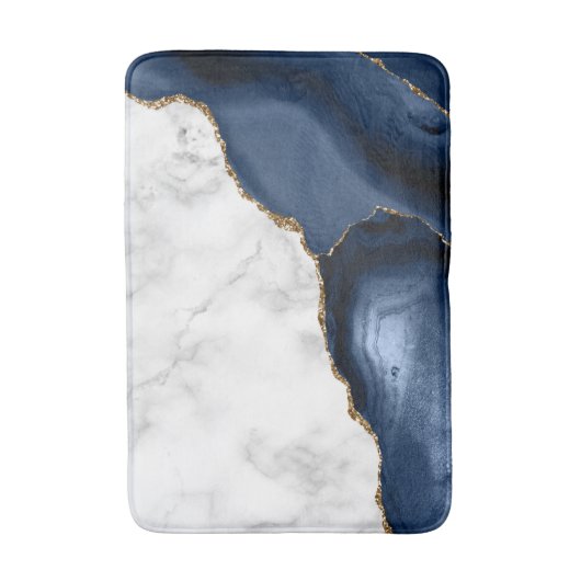 White Marble Gilded Navy Blue Agate Badmat (Voorkant Verticaal)