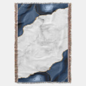 White Marble Gilded Navy Blue Agate Deken (Voorkant Verticaal)