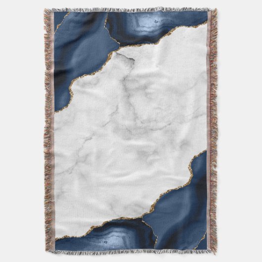 White Marble Gilded Navy Blue Agate Deken (Voorkant Verticaal)