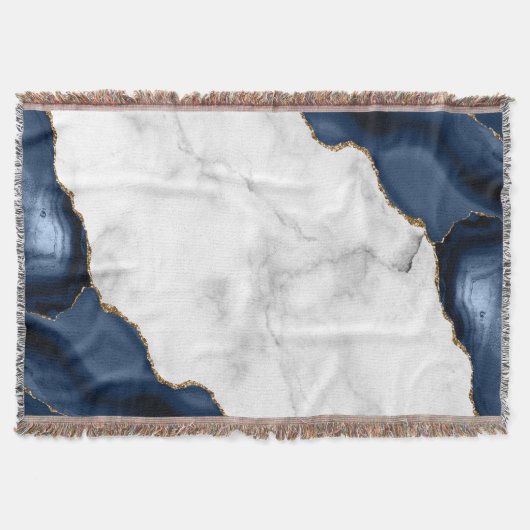 White Marble Gilded Navy Blue Agate Deken (Voorkant)
