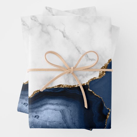 White Marble Gilded Navy Blue Agate Inpakpapier Vel (In situ)