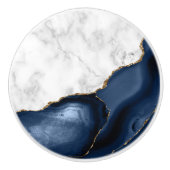 White Marble Gilded Navy Blue Agate Keramische Knop (Voorkant)