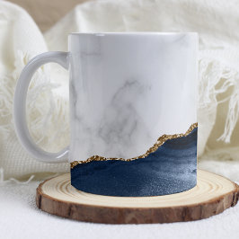White Marble Gilded Navy Blue Agate Koffiemok