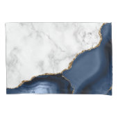 White Marble Gilded Navy Blue Agate Kussensloop (Voorkant)