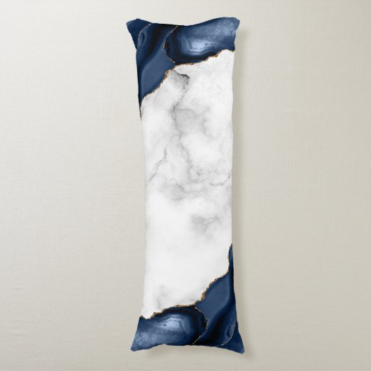 White Marble Gilded Navy Blue Agate Lichaamskussen (Voorkant Verticaal)