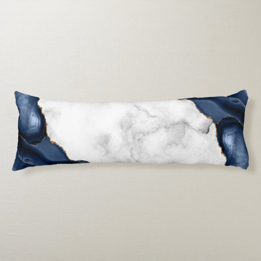 White Marble Gilded Navy Blue Agate Lichaamskussen (Voorkant)