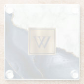 White Marble Gilded Navy Blue Agate Monogram Glazen Onderzetter (Achterkant)