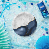 White Marble Gilded Navy Blue Agate Papieren Bordje (Feest)
