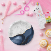 White Marble Gilded Navy Blue Agate Papieren Bordje (Feest)