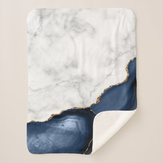 White Marble Gilded Navy Blue Agate Sherpa Deken (Voorkant)