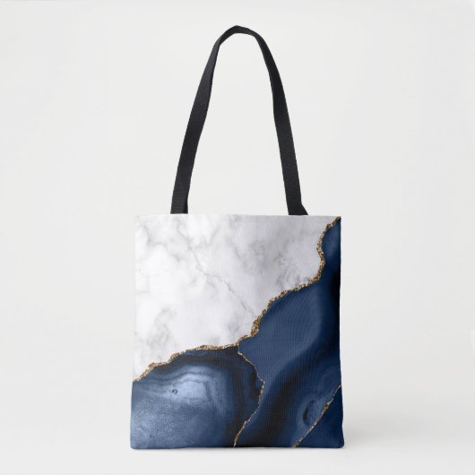 White Marble Gilded Navy Blue Agate Tote Bag (Voorkant)