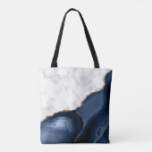 White Marble Gilded Navy Blue Agate Tote Bag (Achterkant)