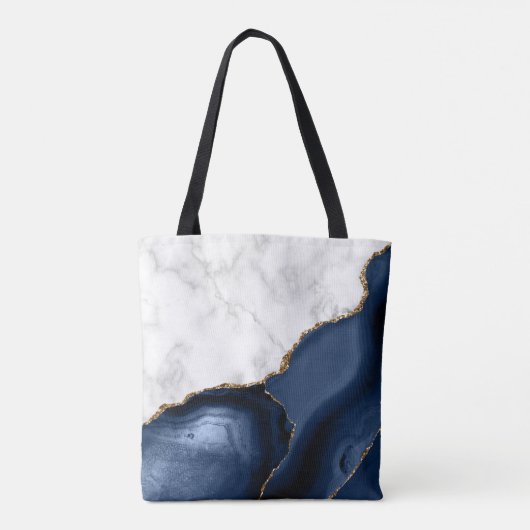 White Marble Gilded Navy Blue Agate Tote Bag (Achterkant)