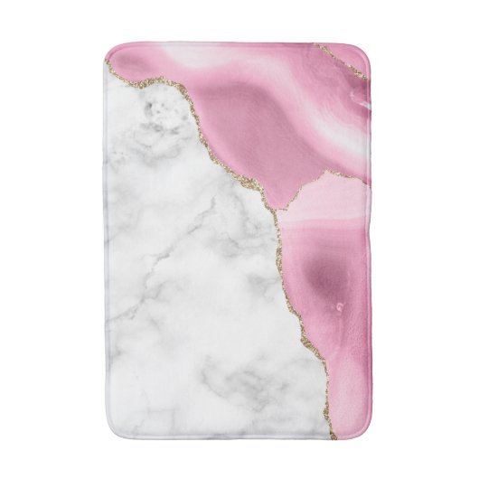 White marble Gilded Pink Agate Badmat (Voorkant Verticaal)