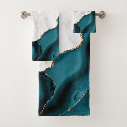 White Marble Gilded Teal Blue Agate Bad Handdoek (Insitu)