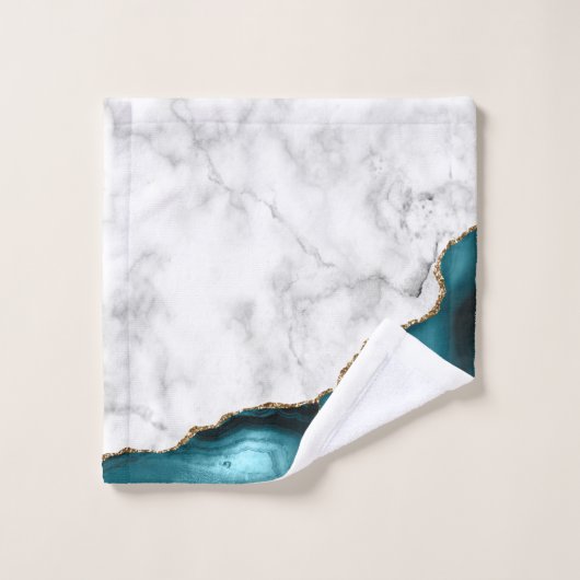 White Marble Gilded Teal Blue Agate Bad Handdoek (Wasdoekje)