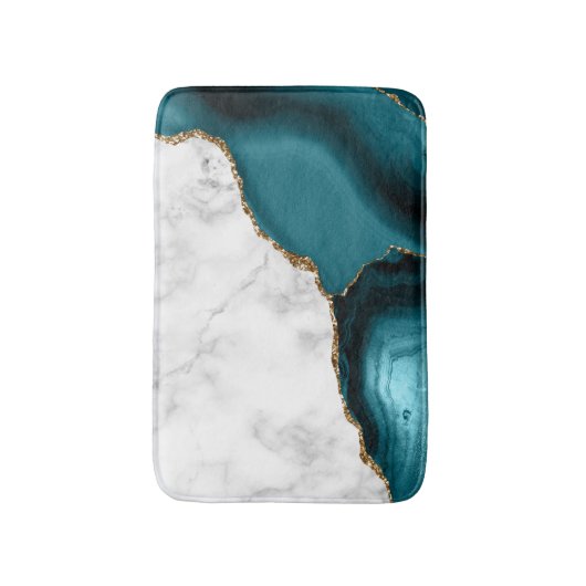 White Marble Gilded Teal Blue Agate Badmat (Voorkant Verticaal)