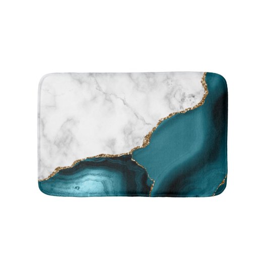 White Marble Gilded Teal Blue Agate Badmat (Voorkant)