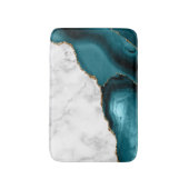 White Marble Gilded Teal Blue Agate Badmat (Voorkant Verticaal)