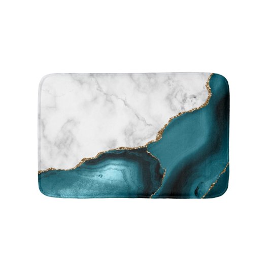 White Marble Gilded Teal Blue Agate Badmat (Voorkant)