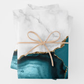 White Marble Gilded Teal Blue Agate Inpakpapier Vel (In situ)