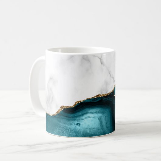 White Marble Gilded Teal Blue Agate Koffiemok (Voorkant links)