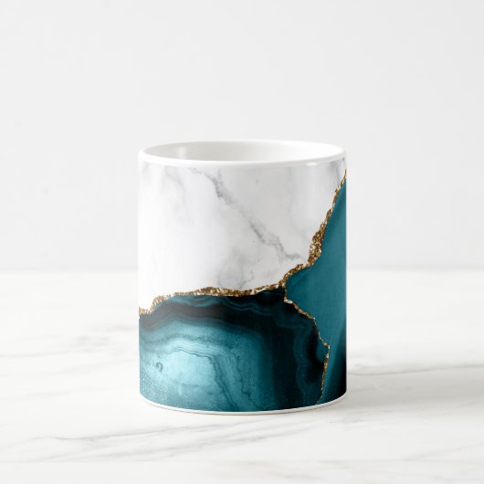 White Marble Gilded Teal Blue Agate Koffiemok (Center)