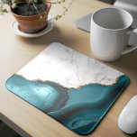 White Marble Gilded Teal Blue Agate Muismat<br><div class="desc">Elegant white marble and teal blue agate gilded with vervalgold glitter combine in this luxurious design.</div>