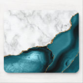 White Marble Gilded Teal Blue Agate Muismat (Voorkant)