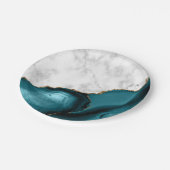 White Marble Gilded Teal Blue Agate Papieren Bordje (Gekanteld)