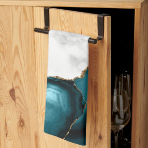 White Marble Gilded Teal Blue Agate Theedoek