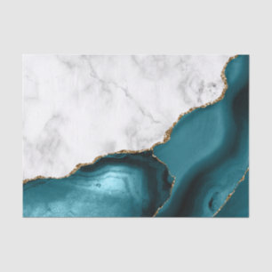 White Marble Gilded Teal Blue Agate Tissuepapier