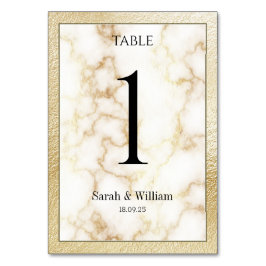 White marble Gold Border Wedding Kaart
