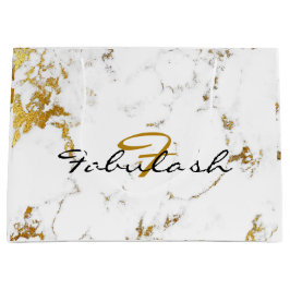 White marble Gold Bridal Glitter Name Monogram Groot Cadeauzakje