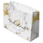 White marble Gold Bridal Glitter Name Monogram Groot Cadeauzakje (Achterkant Gekanteld)