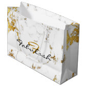 White marble Gold Bridal Glitter Name Monogram Groot Cadeauzakje (Voorkant Gekanteld)