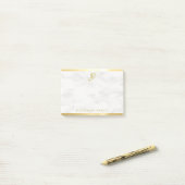 White Marble Gold Calligraphy Monogram Sjabloon Post-it® Notes (Op bureau)