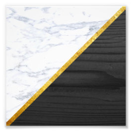 White Marble Gold en Black Wood Photo Print Foto Afdruk